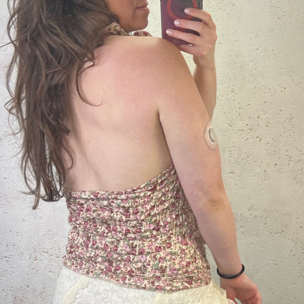 Y2K 2000s Poetry Floral Halter Top with Pink and Green Ditsy Floral Print Small - Picture 9 of 10